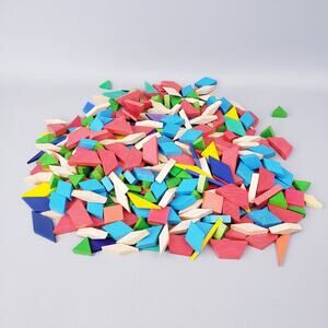 Wood Geometric Flat Block Lot Of 150+ Colorful Shapes Blocks Manipulatives